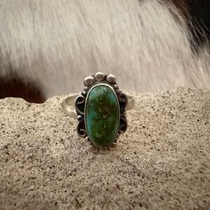 ❤️ Sonoran Gold Turquoise Navajo Style ADJ 6.25 - 9 Ring Matte Brushed 925